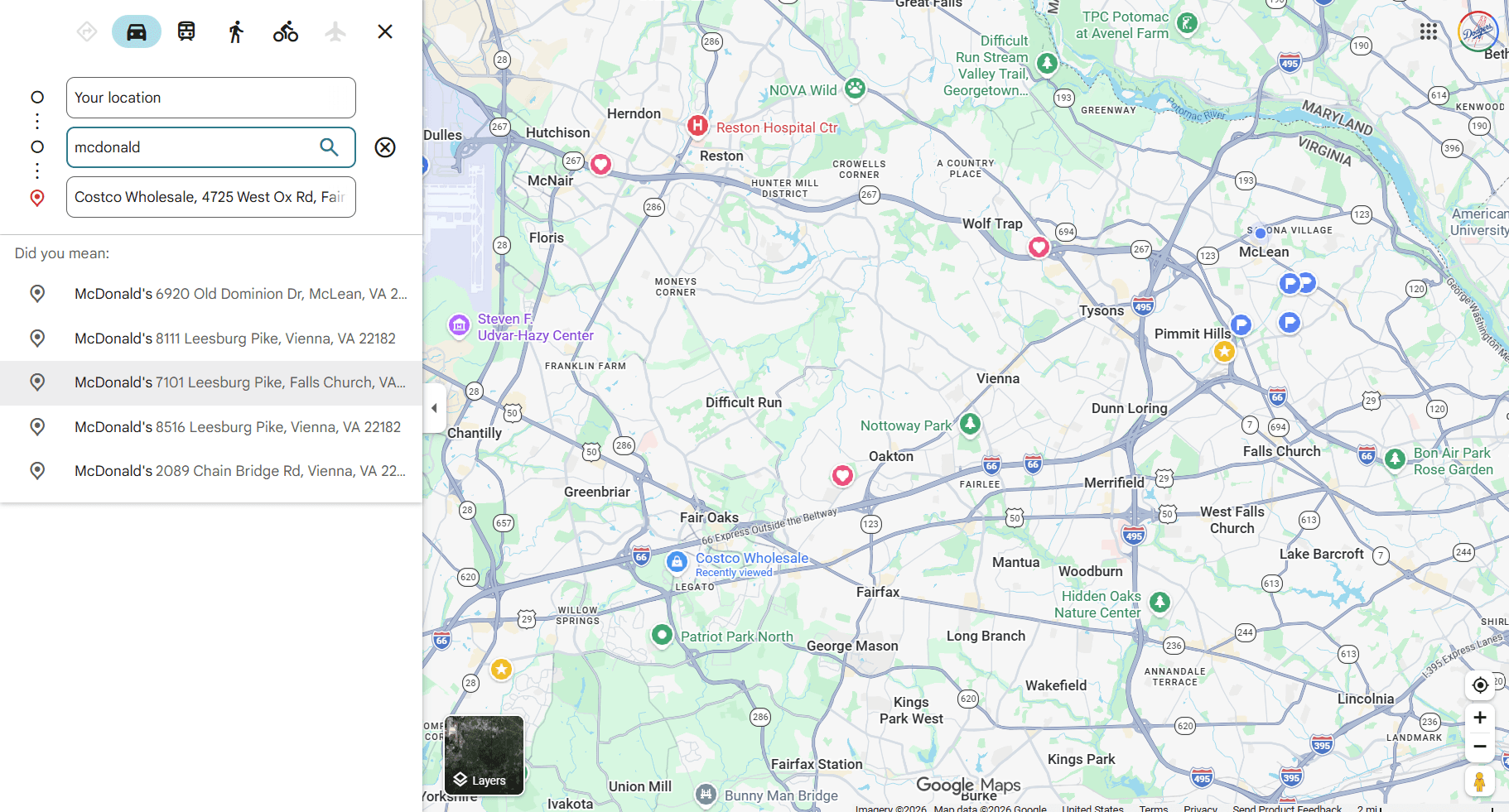 Desktop middle-stop search showing plain text list